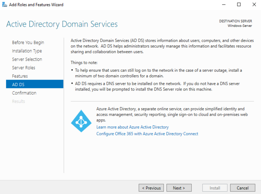 Set up Windows Server 2016 as a Domain Controller (DC)
