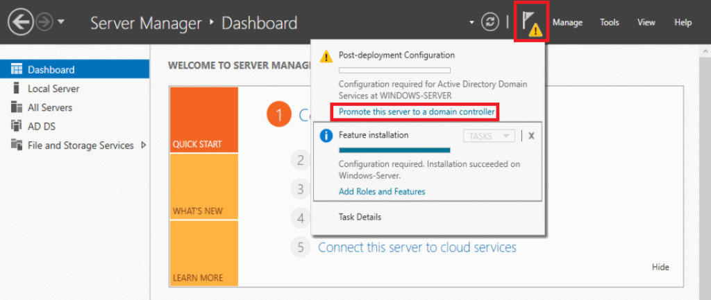 Set up Windows Server 2016 as a Domain Controller (DC)