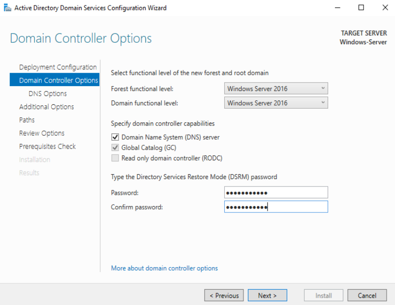Set up Windows Server 2016 as a Domain Controller (DC)
