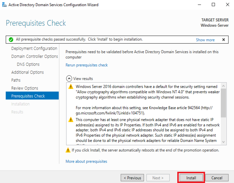 Set up Windows Server 2016 as a Domain Controller (DC)